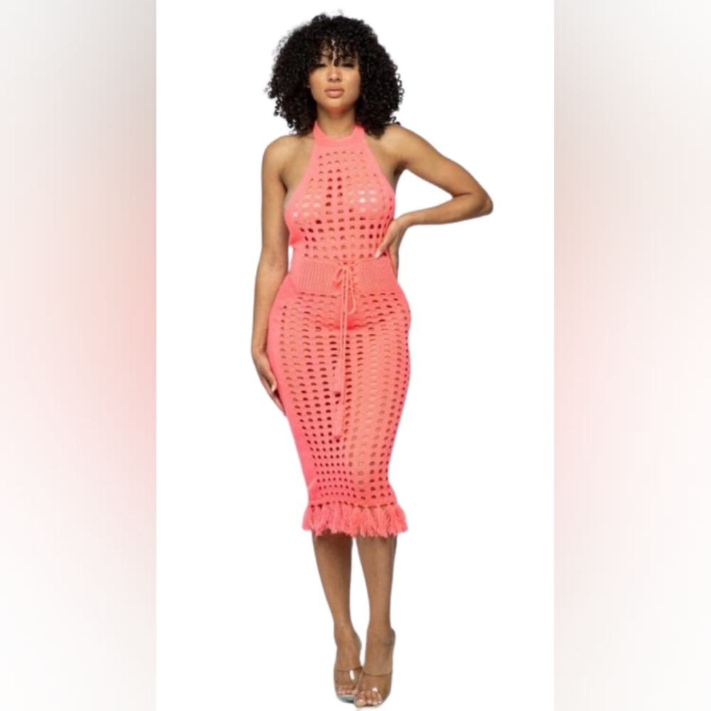 Capsulle Dress Neon Coral Knit  Midi Women's